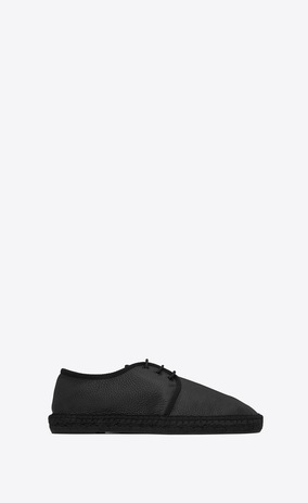 SAINT LAURENT Casual Shoes Man laced espadrille in grained black leather a_V4